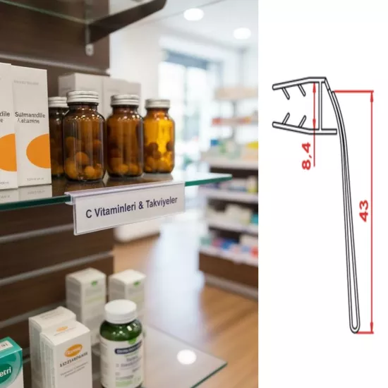 Hareketli Cam Önü Etiketliği | Cam Raf Etiket | Cam Raf Profili - etiketlezek.com