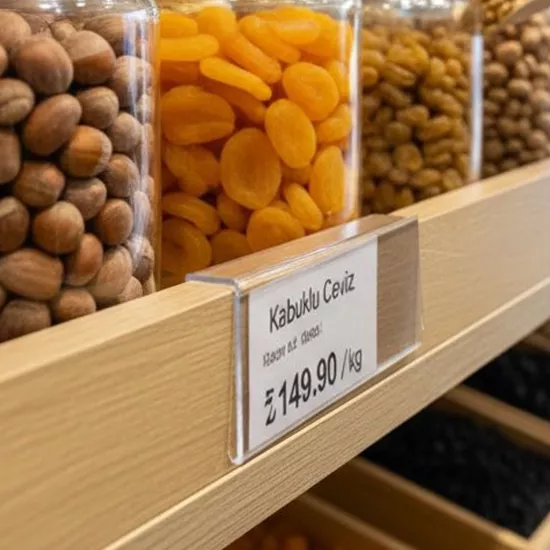 Kanallı Pleksi Etiketlik | Geçmeli Şeffaf Raf Önü Etiketi - etiketlezek.com