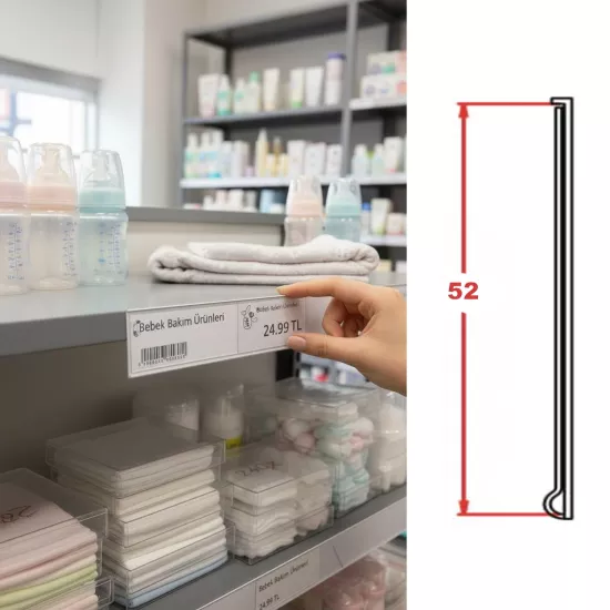 Yapışkanlı Raf Etiketi Profili | Depo Raf Önü Plastik Etiketlik - etiketlezek.com